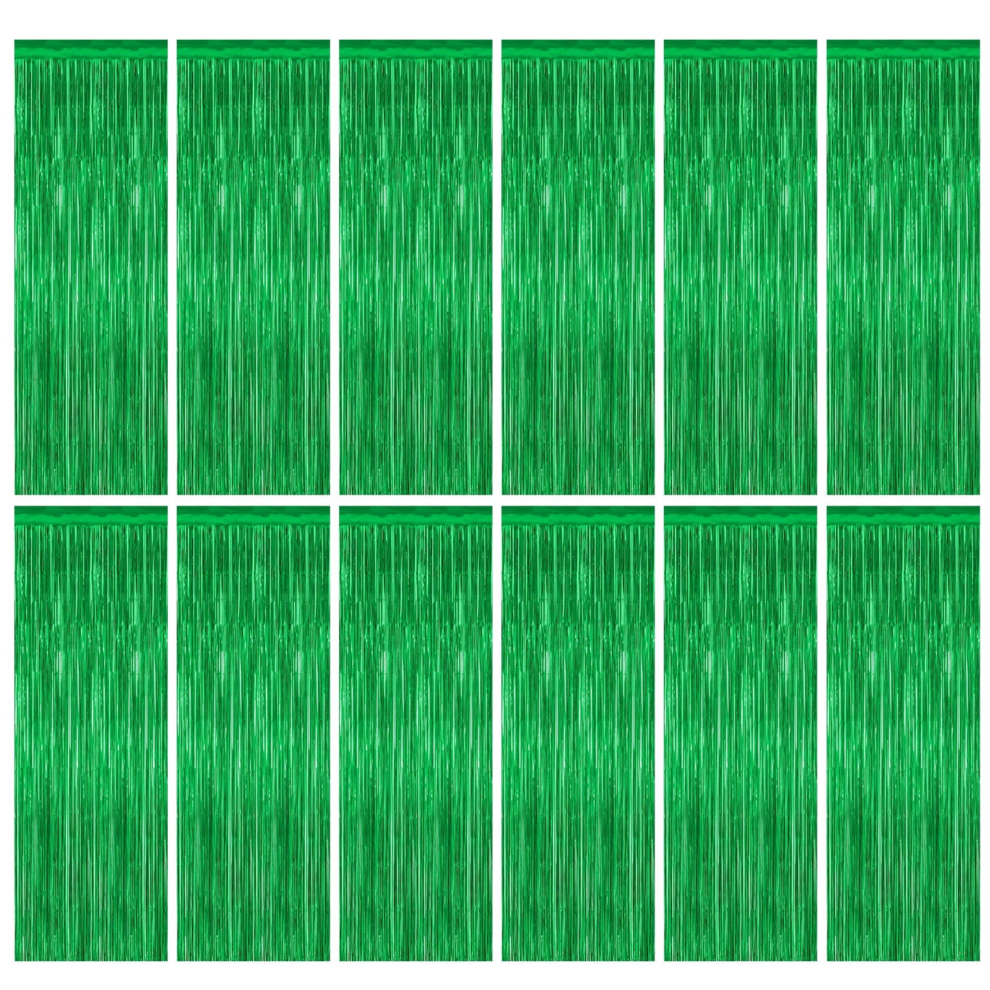 12 Pack Party Decorations, 3.28 FT x 7.05 FT Green Streamer, Metallic Birthday Backdrop Foil Fringe Curtains Green Tinsel, Party Supplies Photo Booth Props Door Wall Indoor Decor