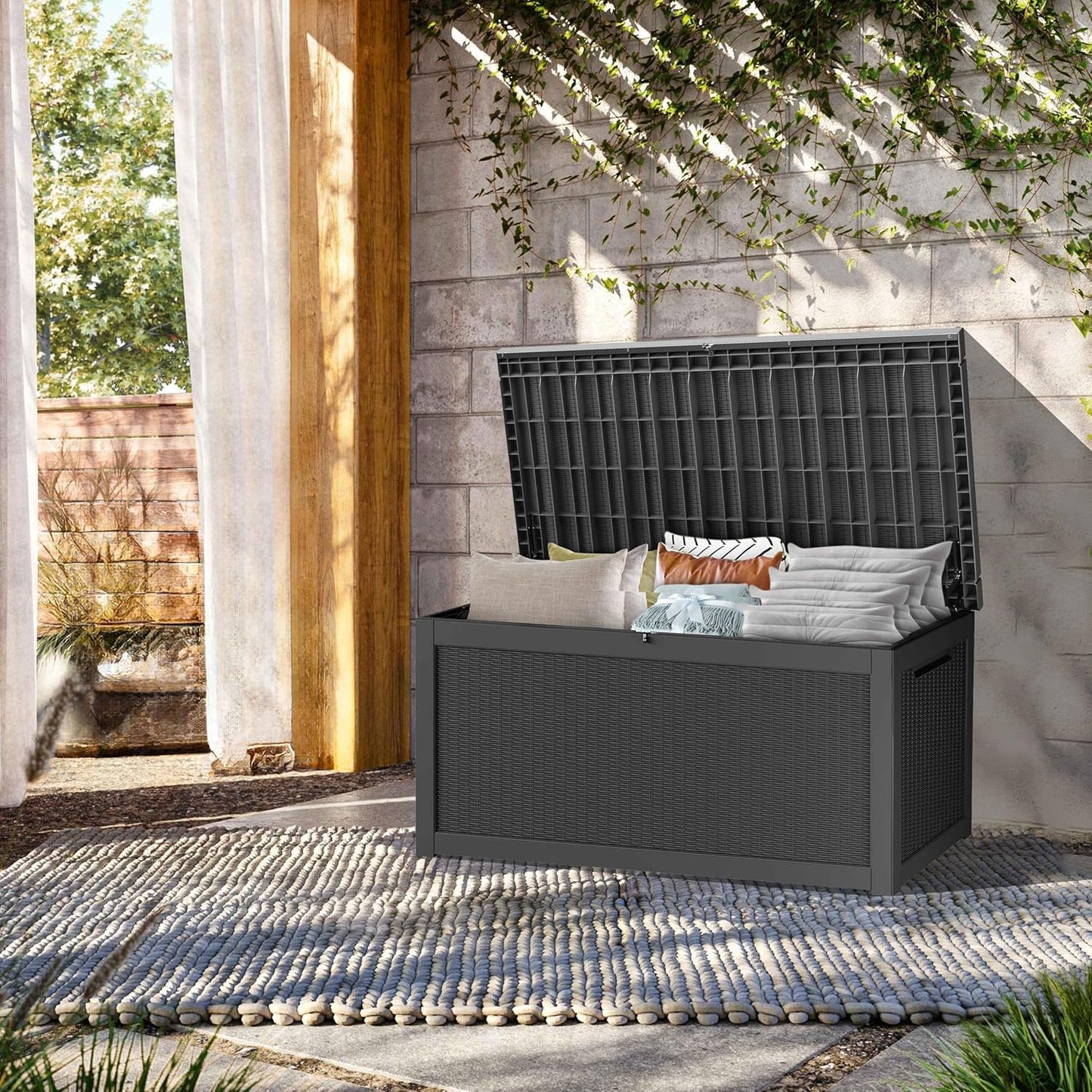 TARKARI 320 Gallon Lockable Resin Deck Box - Waterproof & UV-Resistant Outdoor Storage | Black