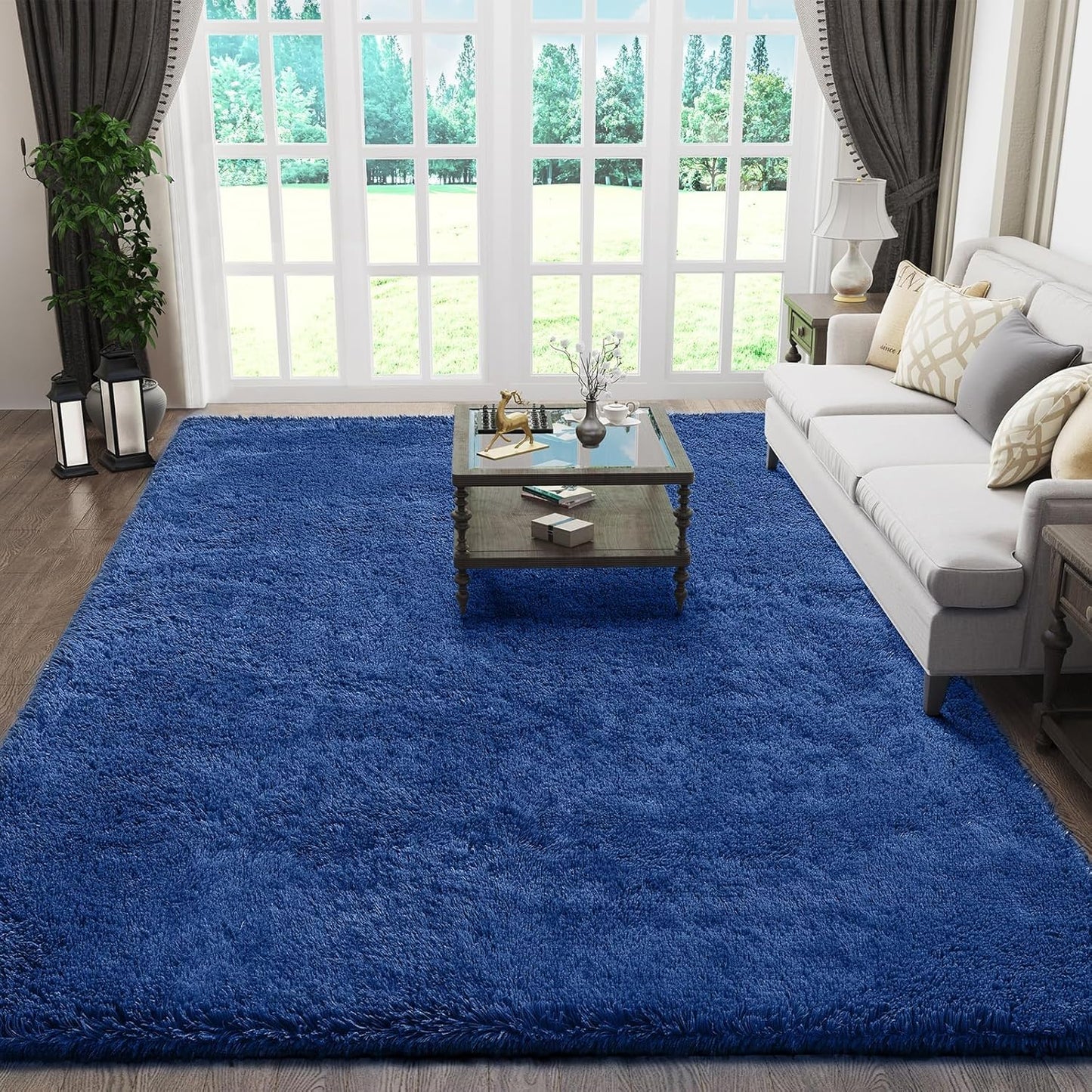 Ophanie 5x8 Blue Area Rug - Soft Plush Shaggy Carpet for Living Room & Kids Nursery Decor