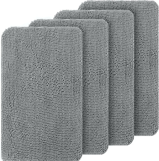 OLANLY Dog Door Mat Set - 4-Piece Absorbent Non-Slip Washable Doormat | Quick Dry Chenille Mud Mat, 30x20, Grey