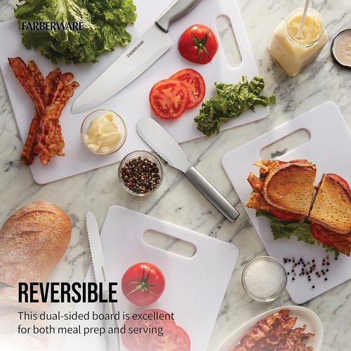 Farberware Large Cutting Board - Dishwasher-Safe Plastic Chopping Board with Easy Grip Handle | 11"x14", White