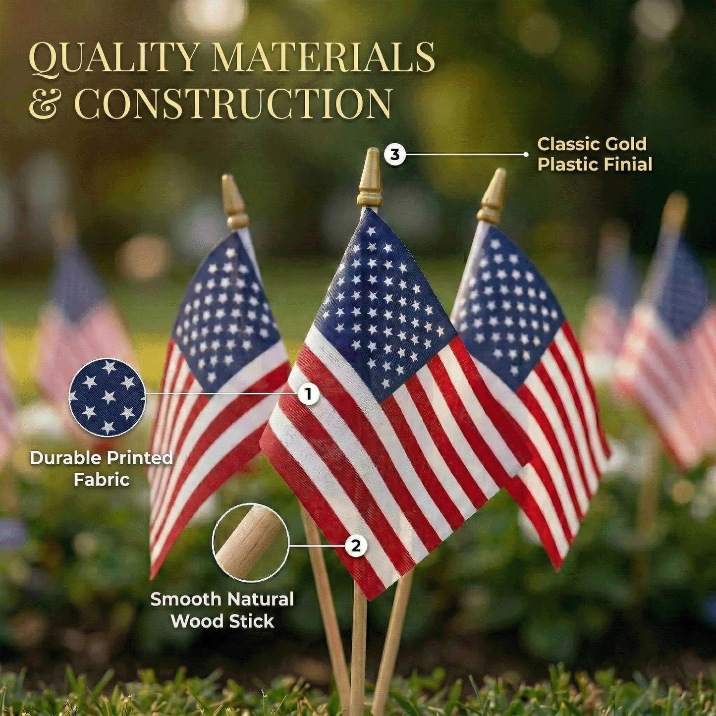 Pack of 100 Mini American Flags - 4x6 Inch Small American Flags on Sticks - Preassembled Handheld USA Flags for Memorial Day, 4th of July Decorations & Patriotic Events