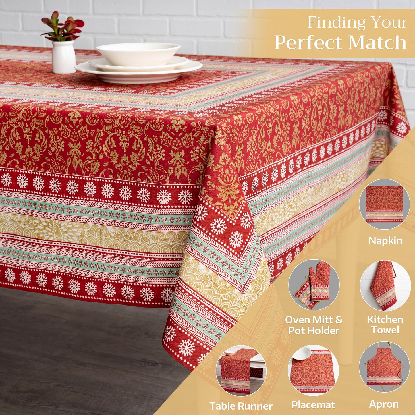Maison d' Hermine Table Cloth Square Table 100% Cotton 54 x 54 Inches Fall Tablecloth Reusable Everyday Use for Thanksgiving Christmas Decorations Dining Farmhouse Party (Sofia)
