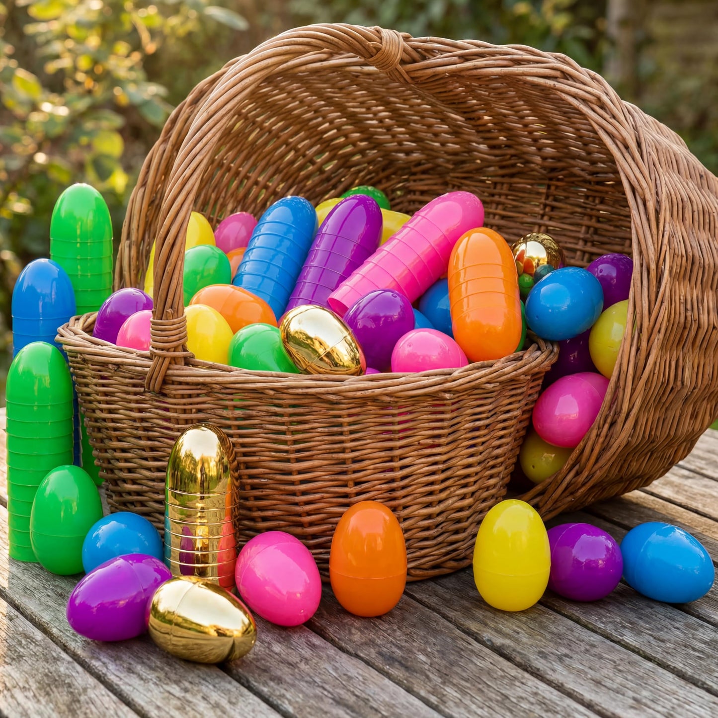 100 Pack 3 Inch Large Fillable Plastic Easter Eggs Bulk Include 6 Surprise Golden Eggs, Bright Color Empty Easter Eggs for Easter Hunts, Basket Stuffers Fillers, Easter Party Favors Classroom Prize