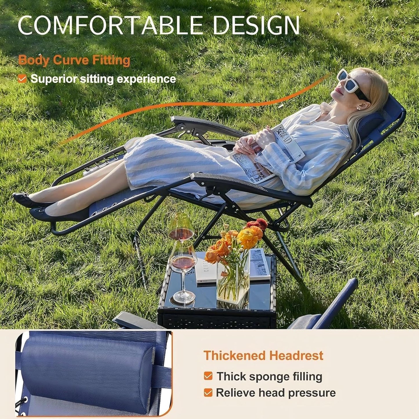 Sweetcrispy Zero Gravity Chairs - Set of 4 Portable Recliner Lounge Chairs with Cup Holders | Blue