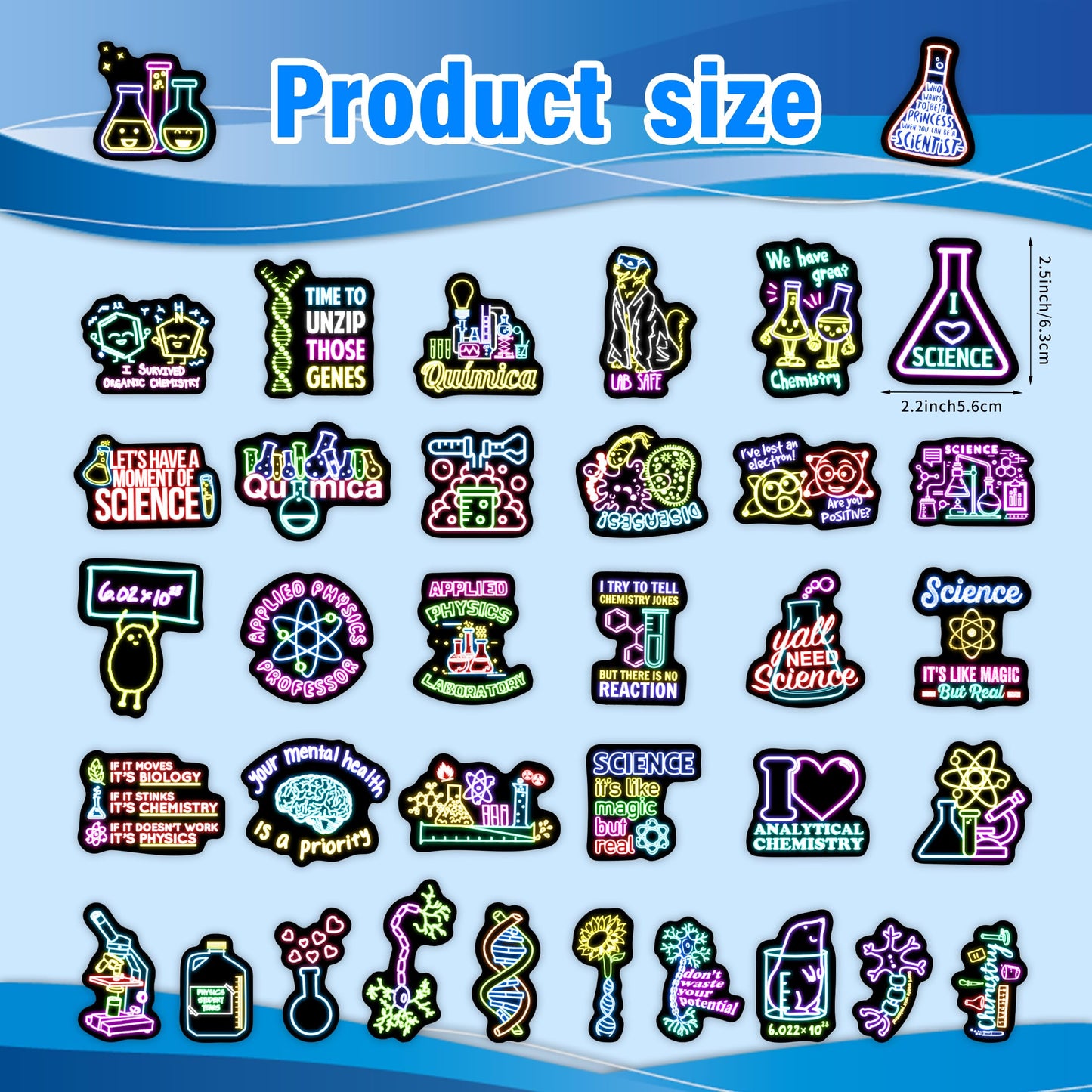 50 Pcs Cool Neon Travel Scenic Water Bottle Stickers for Kids, Glow in The Dark Vinyl Waterproof Laptop Decals for Adults, Phone Case Guitar Luggage Laptop Skateboard Decor
