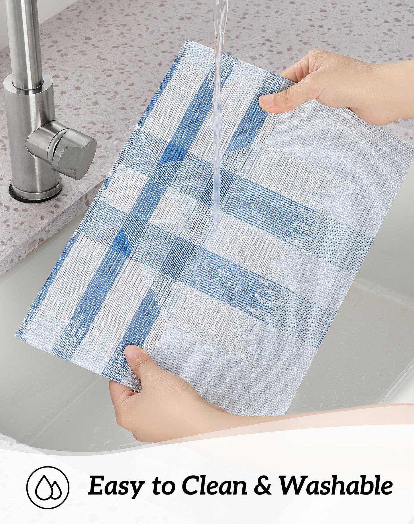 Leetaltree Geometric Print Blue Placemats Set of 12 - Heat Resistant Non-Slip Place mats for Dining Table, Washable Durable PVC Vinyl Woven Table Mats (Geometric Blue, 12)