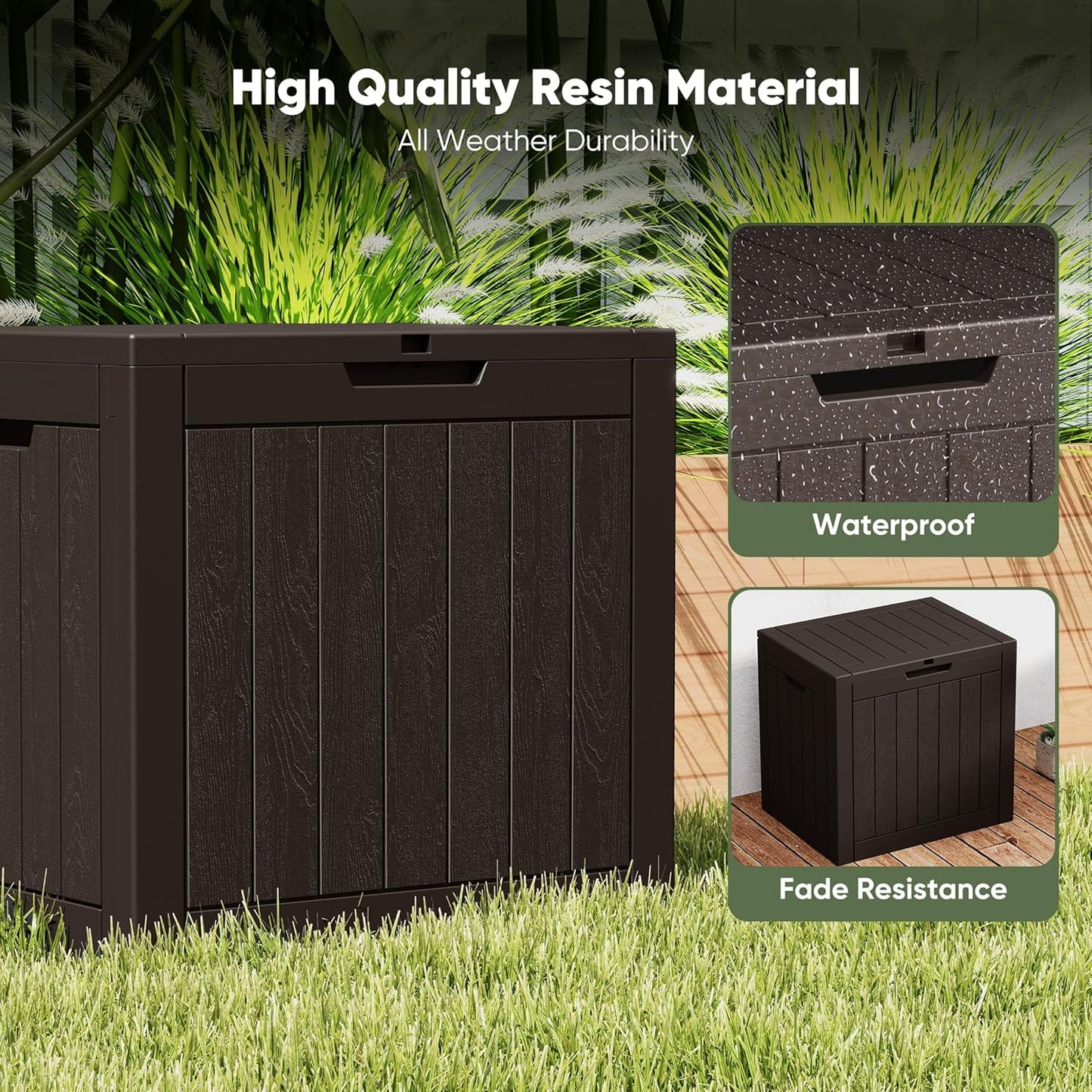 NEWBULIG 31 Gallon Deck Box - Weatherproof Resin Outdoor Storage for Secure Package Deliveries & Garden Use