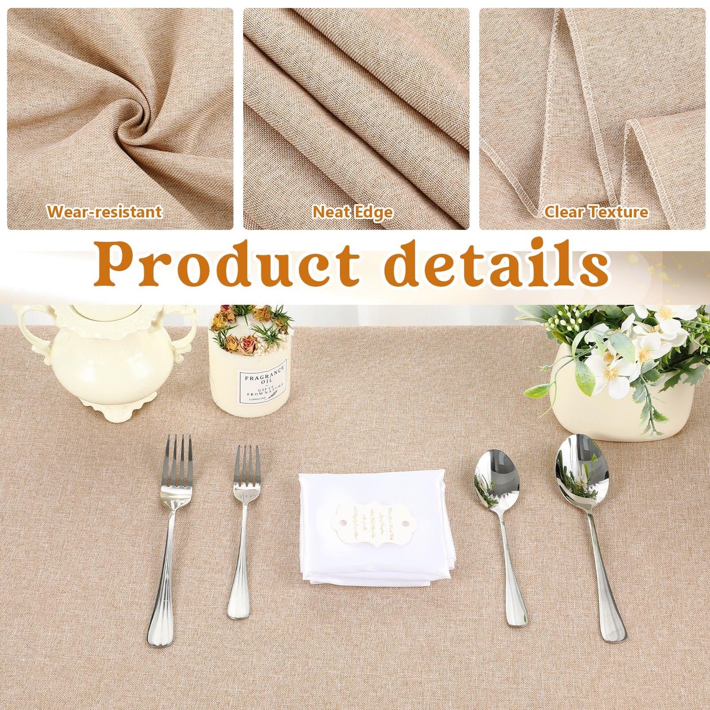 Preboun 6 Pack Wedding Rectangle Linen Tablecloth Bulk 60 x 102 Inch Polyester Faux Linen Tablecloths Washable Burlap Tablecloth for Birthday Farmhouse Dining Table Party (Natural Color,60*102 Inch)