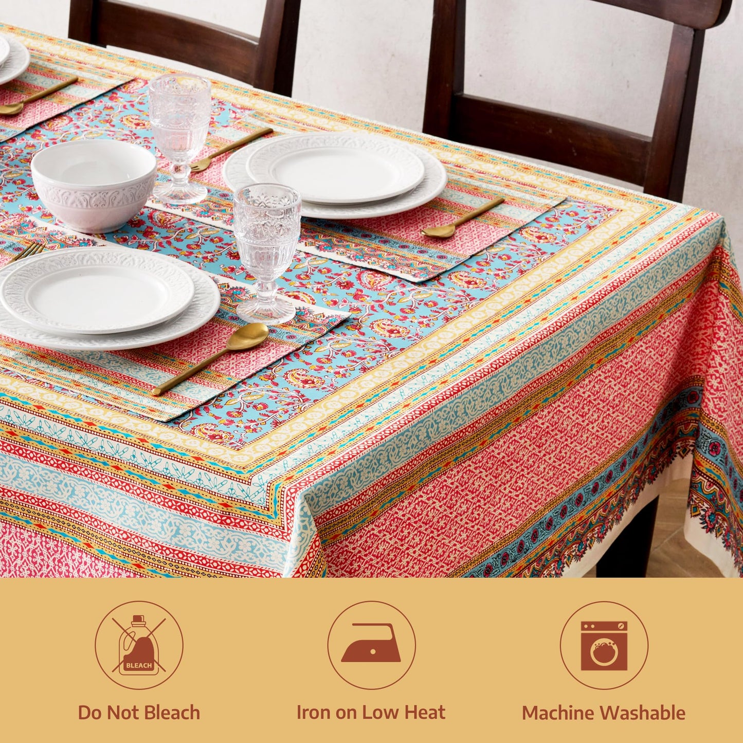 Maison d' Hermine Premium Table Cloth Rectangle Table 100% Combed Cotton 108 x 70 Inches Tablecloth Reusable Decorative for Dining Room, Farmhouse, Home, Party, Festive & Wedding - Lauris
