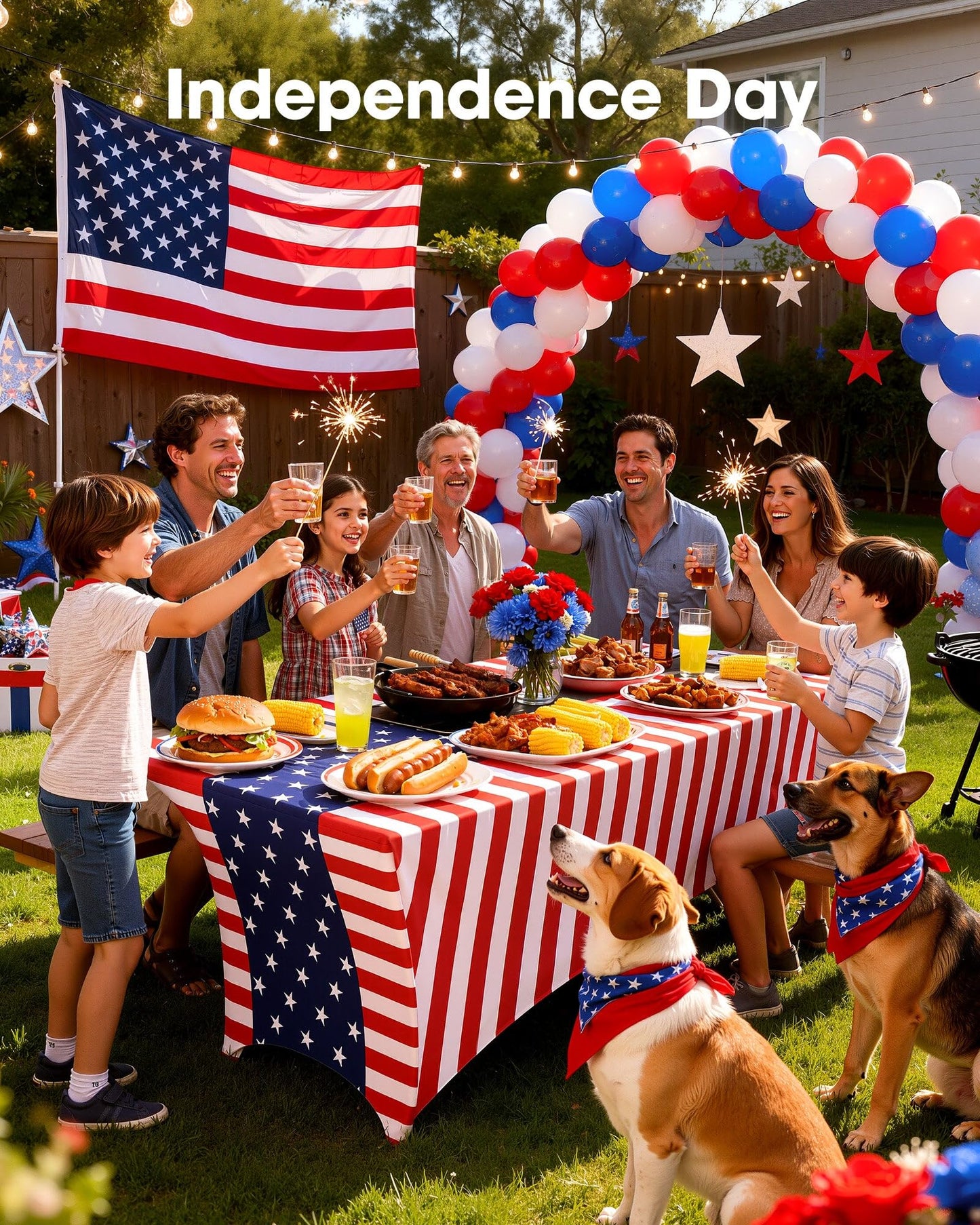 Pureegg 4th of July USA 250th Anniversary Spandex Tablecloth 6ft - 2 Pack, Patriotic American Flag Fitted Stretch Table Cover for 6 ft Rectangle Table, Tablecloth for Independence Day Party