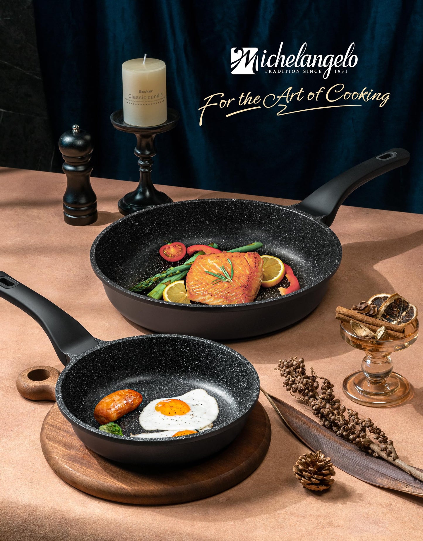 MICHELANGELO Nonstick Frying Pan - 8-Inch Non Stick Small Frying Pan with Silicone Handle | Easy to Clean, All Stovetops Compatible, Durable for Use