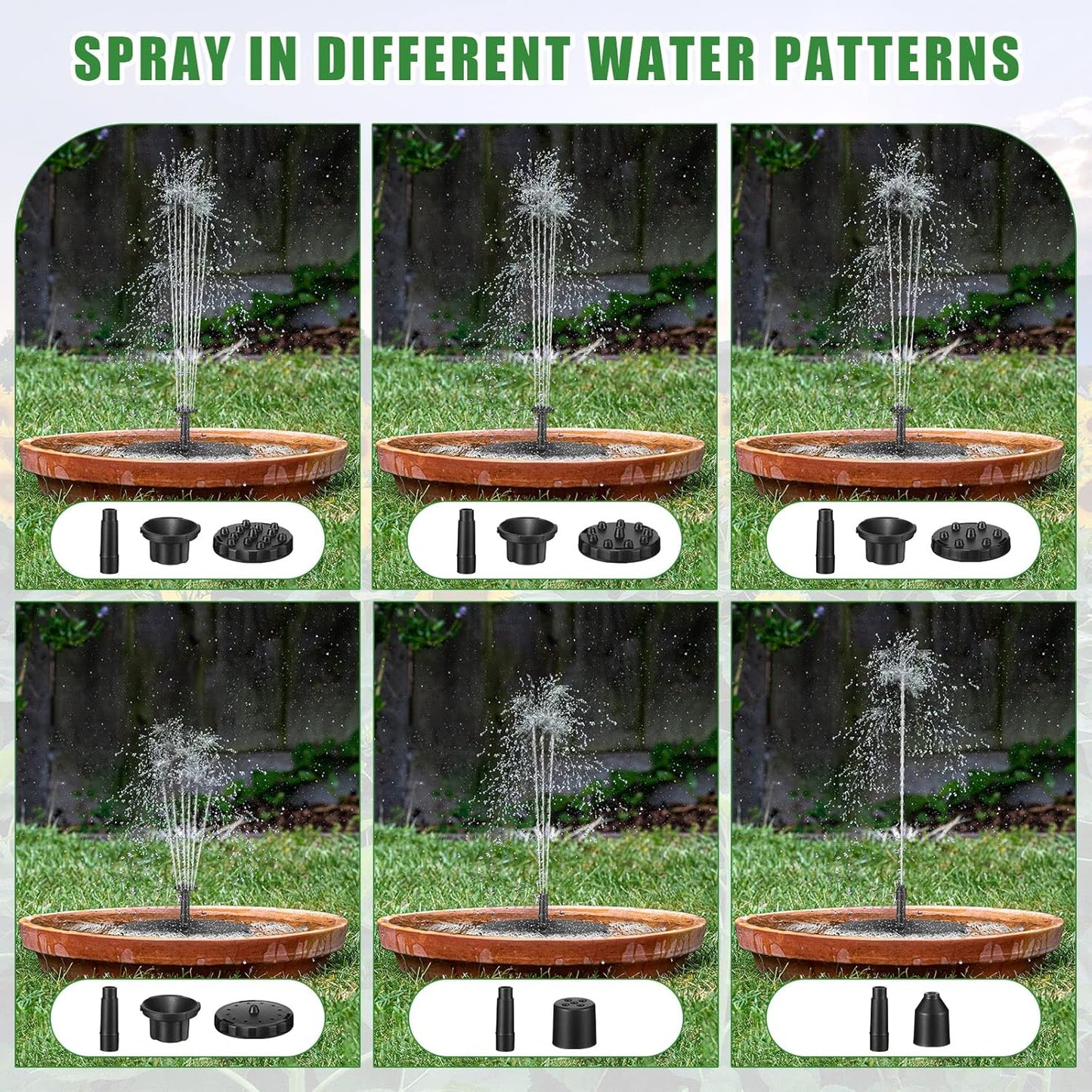 Riakrum Solar Bird Bath Fountain Pump - 2 Pack with 6 Nozzles | Floating Panel for Garden & Fish Tank (6.3 Inch)