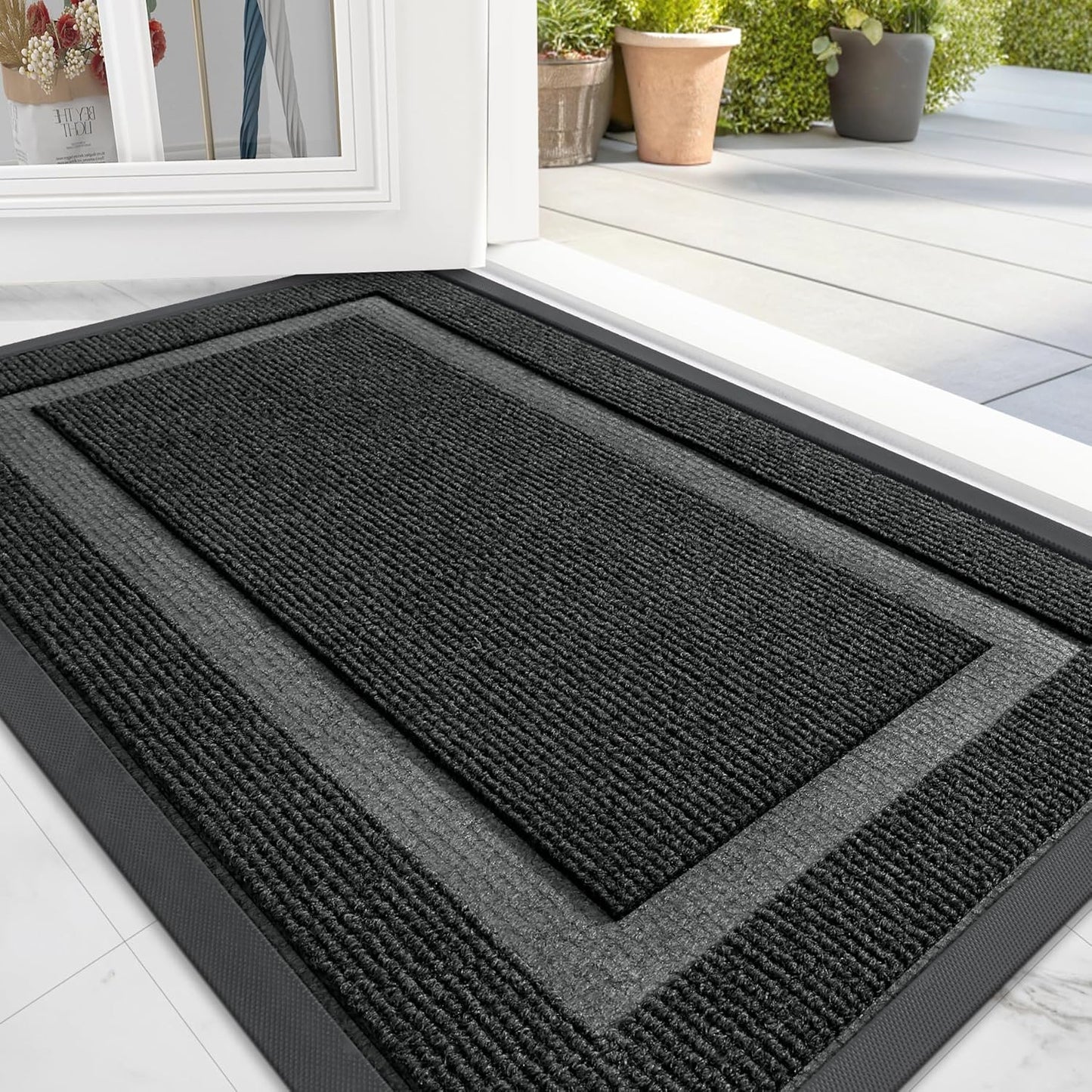 OLANLY Welcome Door Mat - Waterproof All-Weather Indoor/Outdoor Doormat | 29.5x17 in Black