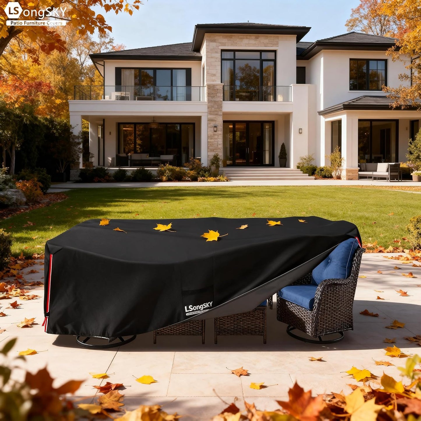 Outdoor Furniture Covers - Waterproof 600D Heavy Duty Protection for 6-8 Piece Patio Sets | Black 111L x 74W x 28H Inch