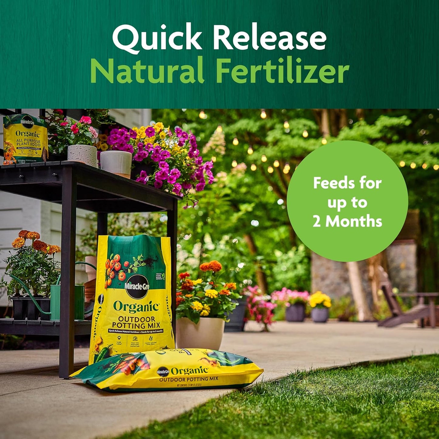 Miracle-Gro Organic Outdoor Potting Mix - Quick-Release Fertilizer for Container Plants | 16 qt. (2-Pack)