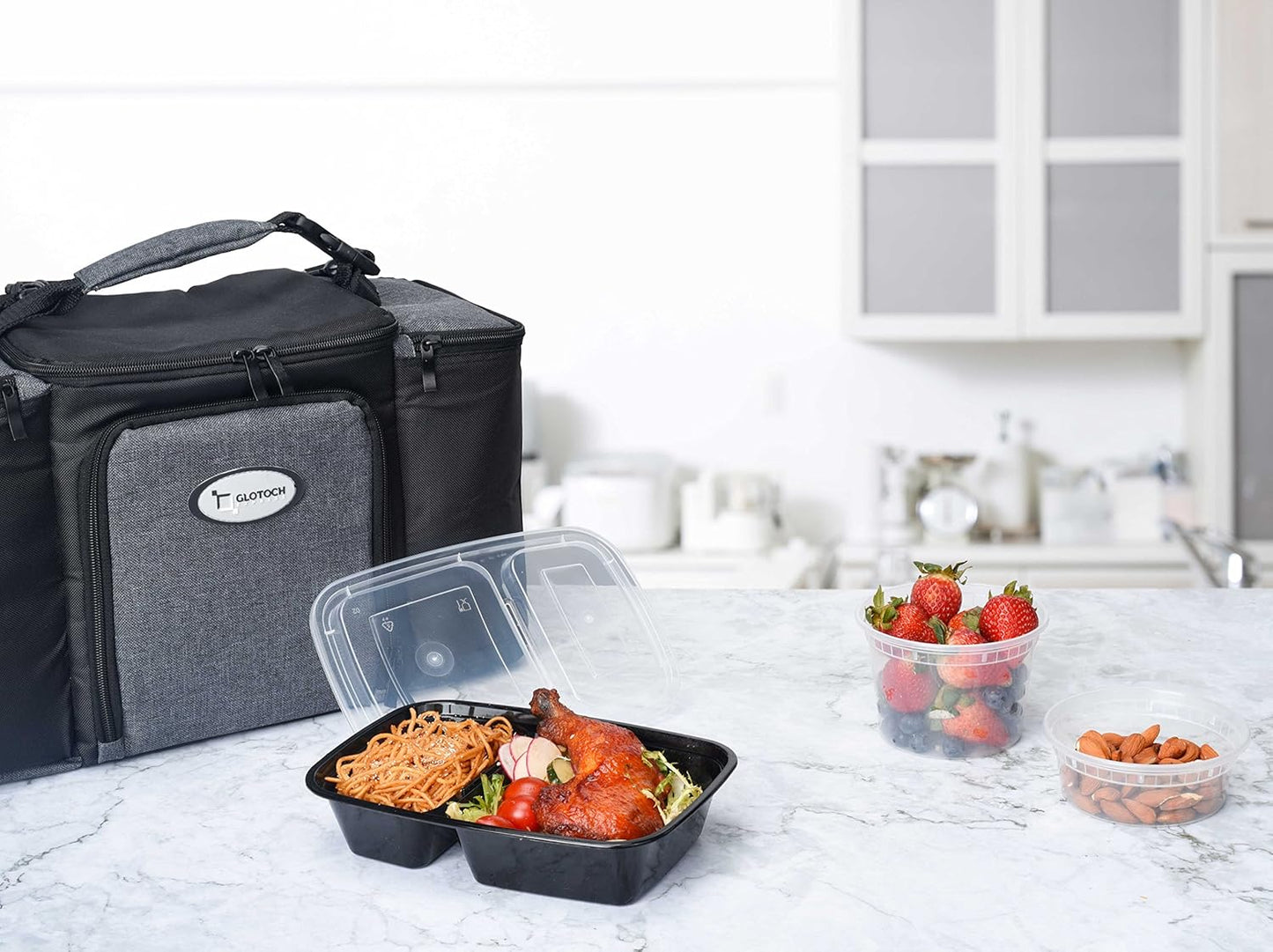 Regine Switzerland 32 oz Meal Prep Containers - 50 Pack Leakproof 2-Compartment Plastic Storage | Microwave & Dishwasher Safe