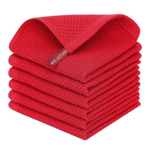 Homaxy 100% Cotton Waffle Weave Kitchen Dish Cloths, Ultra Soft Absorbent Quick Drying Dish Towels, 12 x 12 Inches, 8-Pack, Red