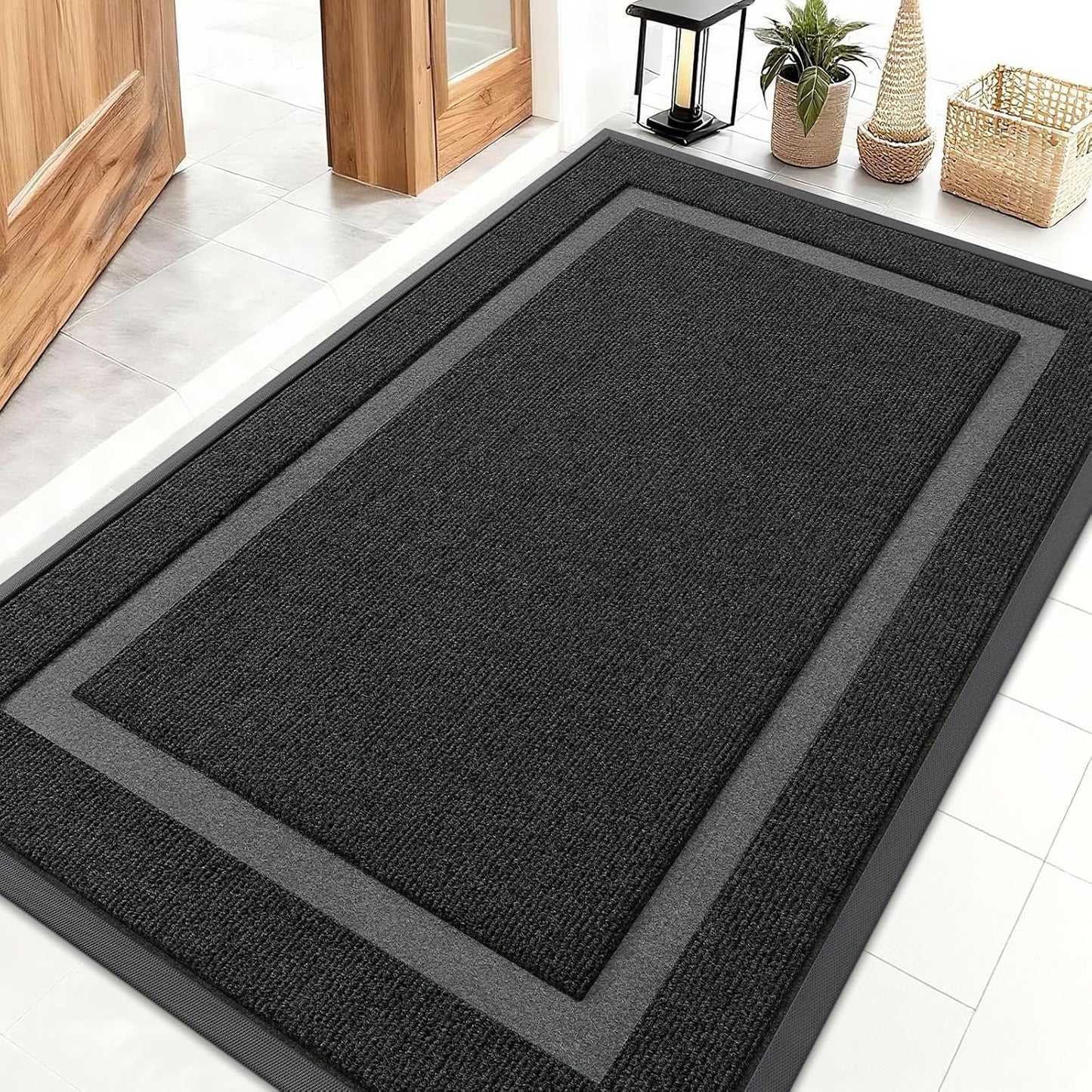 OLANLY Waterproof Front Door Mat - All-Season Indoor/Outdoor Doormat, Easy Clean, 47x32, Black