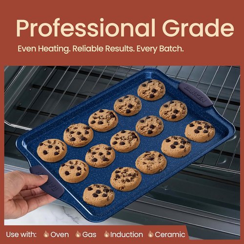 BAKKEN Nonstick Baking Pan Set - Carbon Steel Bakeware with Blue Silicone Handles | Oven Safe Up to 450°F, Set of 6