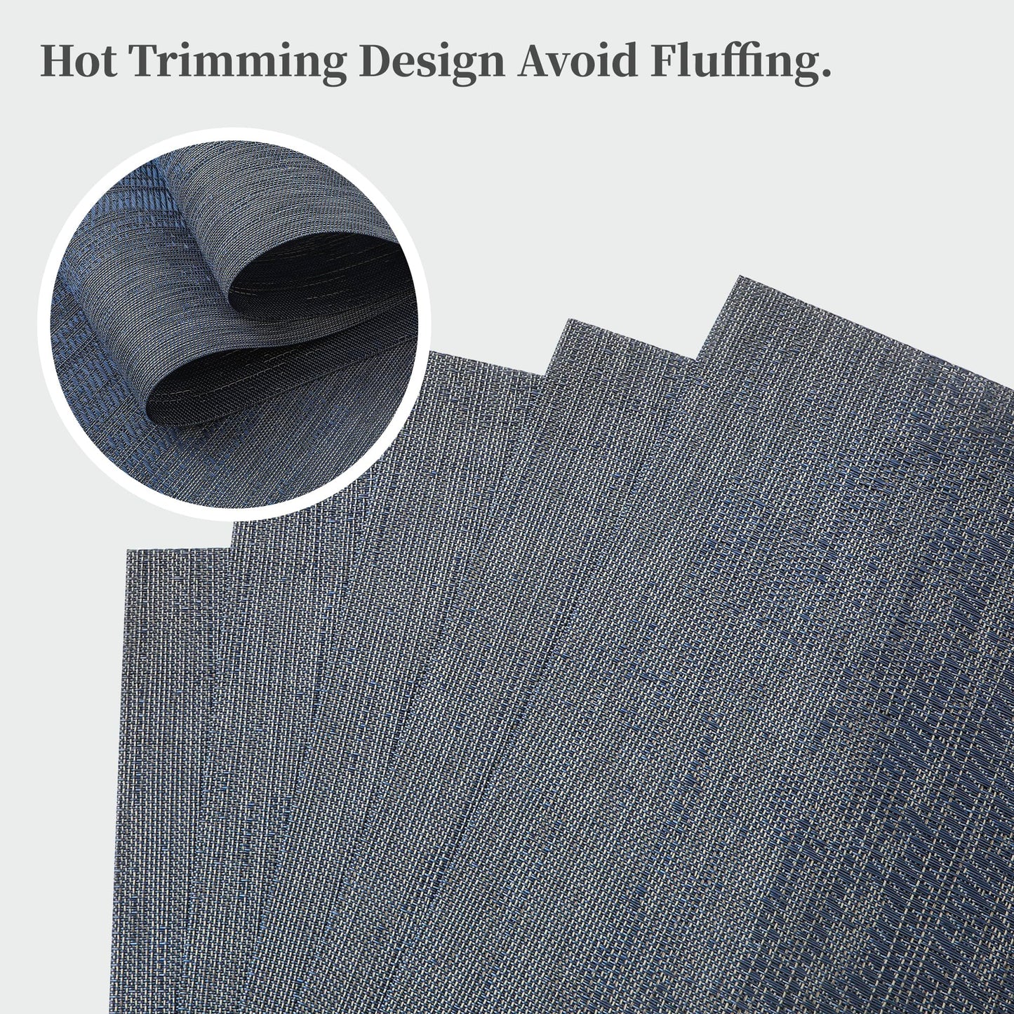 Leetaltree Denim Blue Placemats Set of 12 - Heat Resistant Non-Slip Place mats for Dining Table, Washable Durable PVC Vinyl Woven Table Mats（Denim Blue, 12）