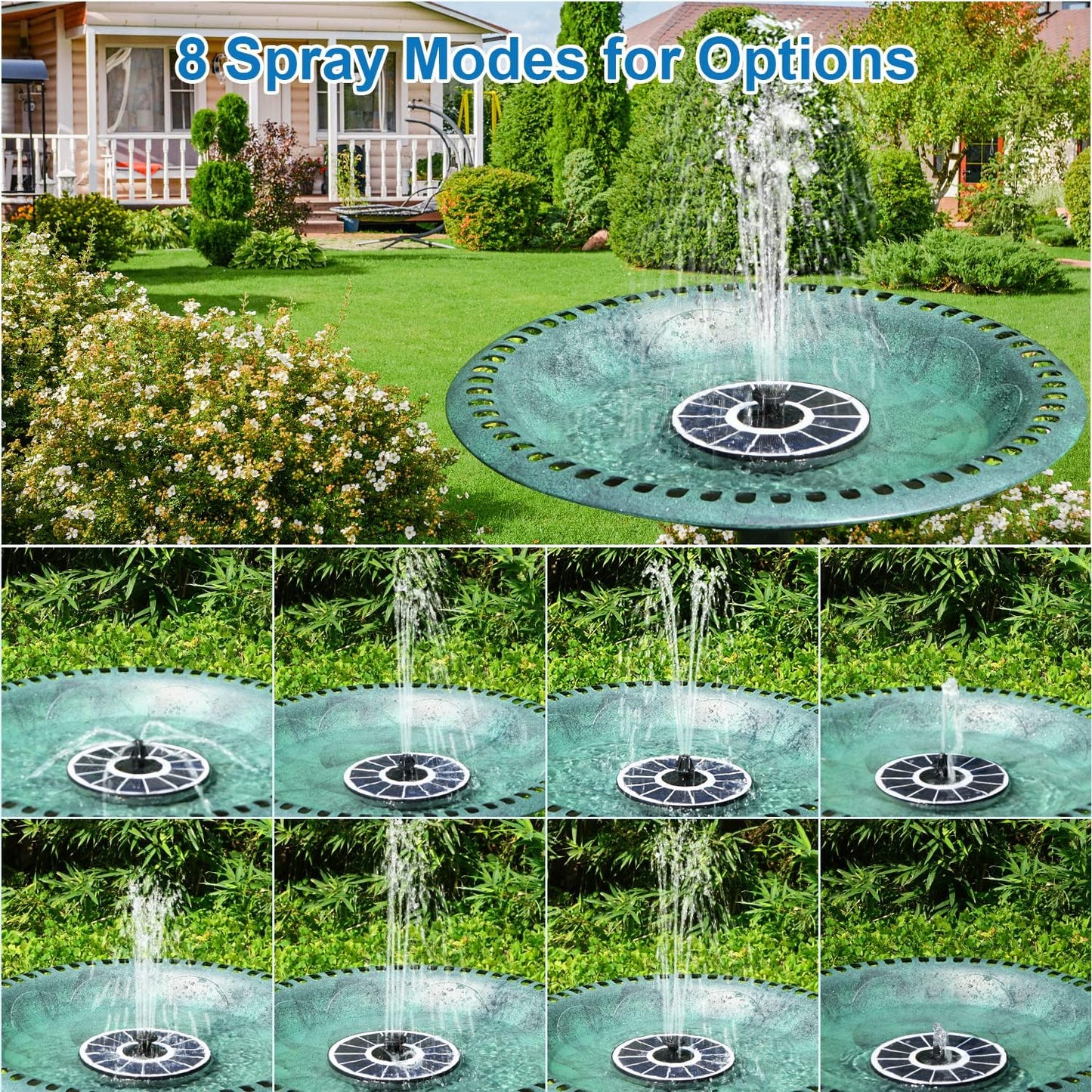 Skiennix Solar Fountain - 3.5W Bird Bath Pump with 2000mAh Battery | Works on Cloudy Days, 7 Nozzles