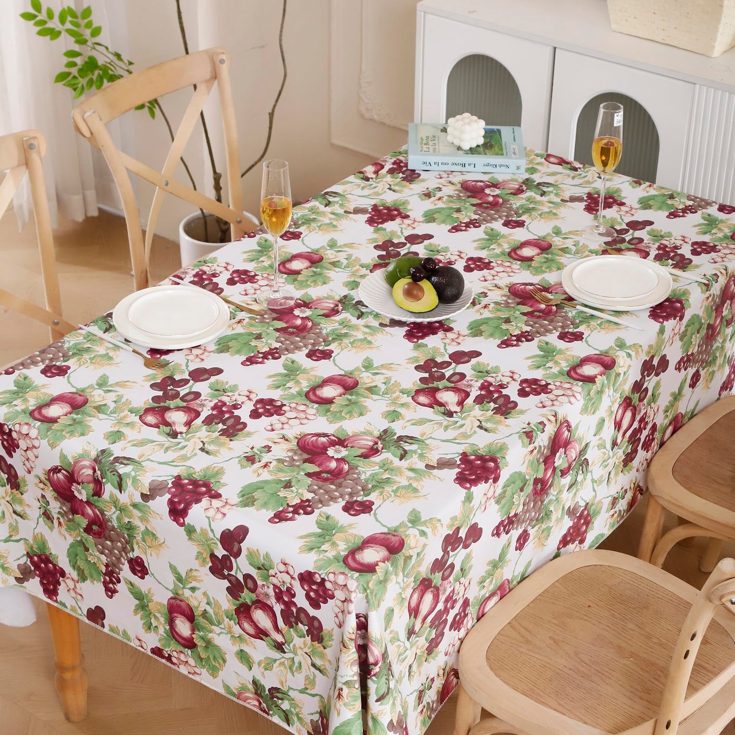 Walrus Heavy Duty Vinyl Tablecloth with Flannel Backing Waterproof Oil-Proof Plastic Table Cloth Stain-Resistant Wipeable Rectangle or Square Table Cover for Indoor and Outdoor (Fruits, 60x102 Inch)