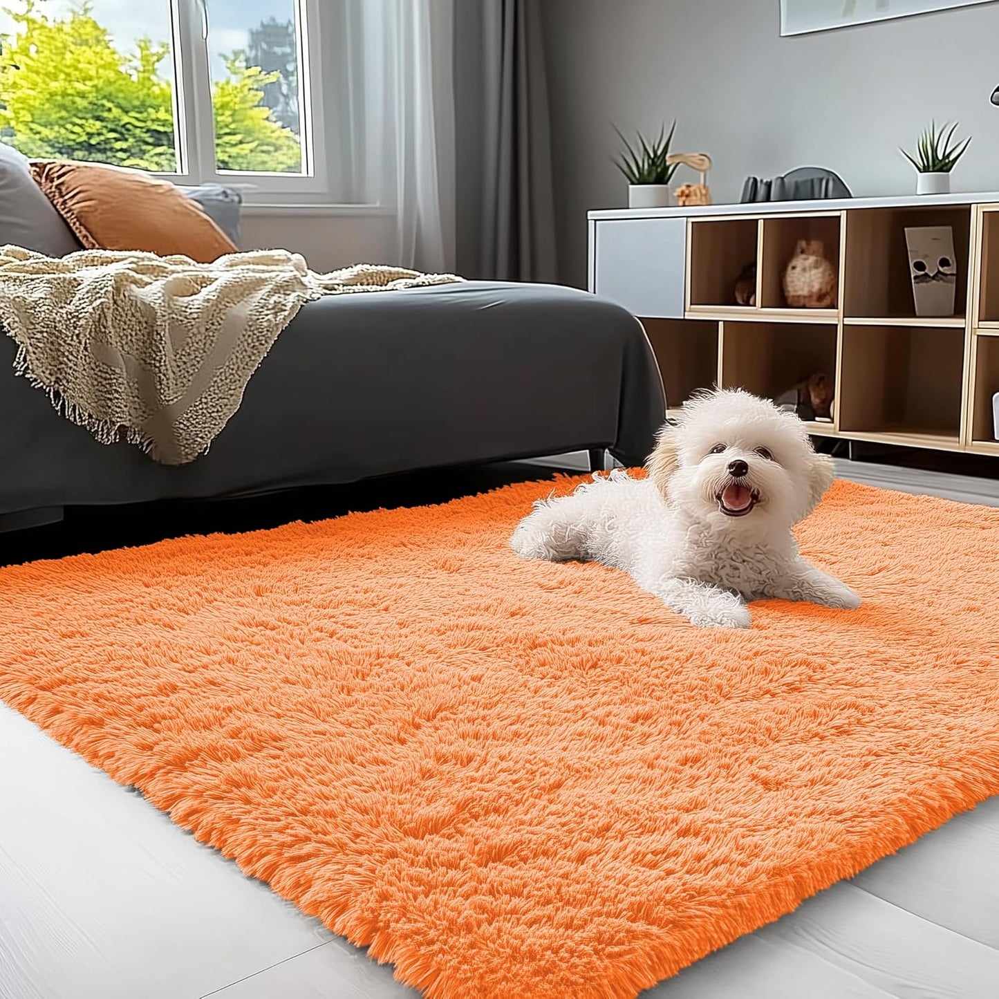 OLANLY Soft Fluffy 3x5 Machine Washable Bedside Rug - Cozy Indoor Carpet for Kids & Nursery | Orange