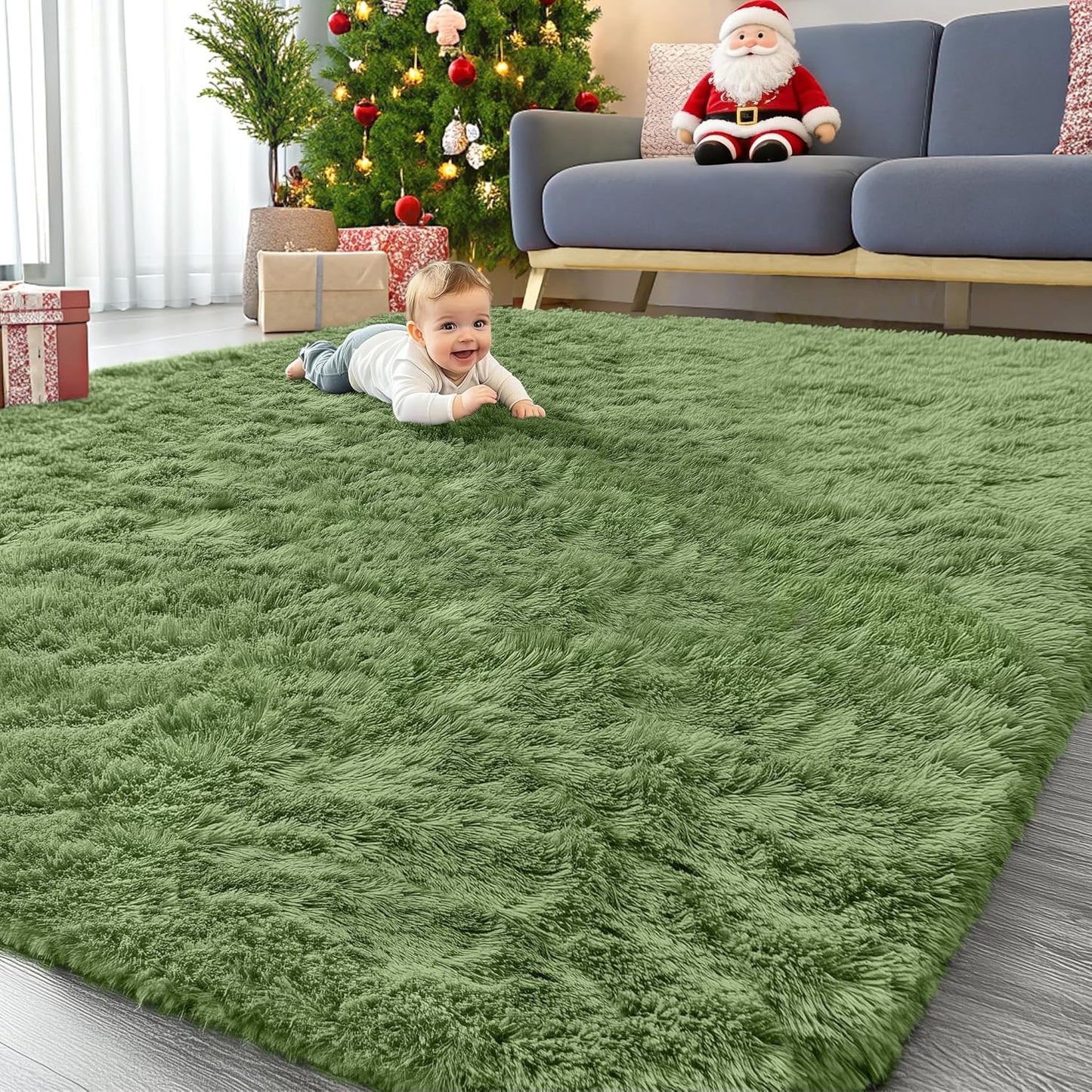 OLANLY Large Area Rug - Soft Fluffy Shaggy Carpet for Living Room & Bedroom | 9x12, Green