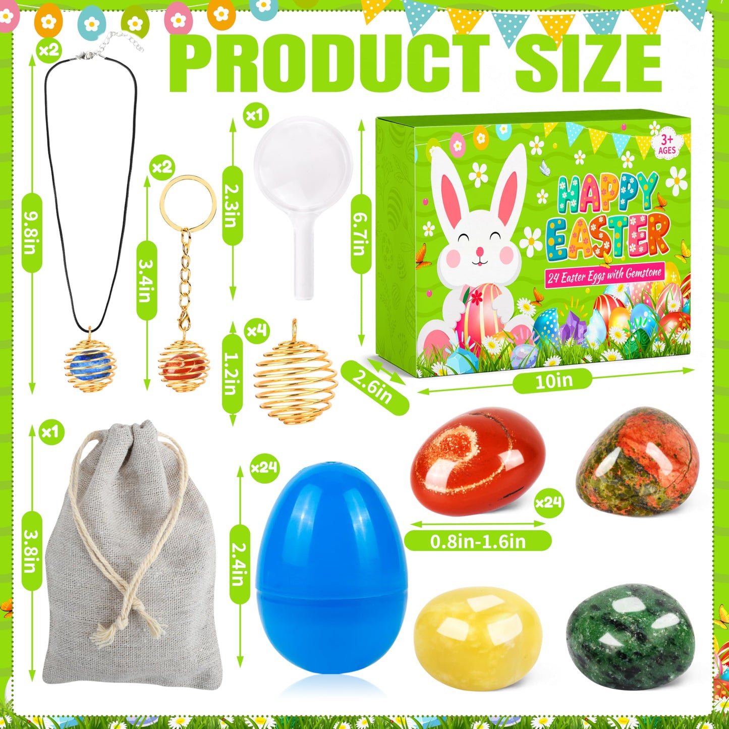 OCTERIC 24 Pcs Easter Basket Stuffers, Prefilled Easter Eggs with Gemstone Crystals Natural Crystal and Rock Stones Collection Set Easter Party Favors for Egg Hunt Kids Classroom Prize Supplies