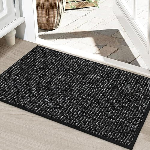 BEQHAUSE Dirt Trapper Door Mat - Non-Slip, Washable, Absorbent | 24" x 36" Black Entrance Mat