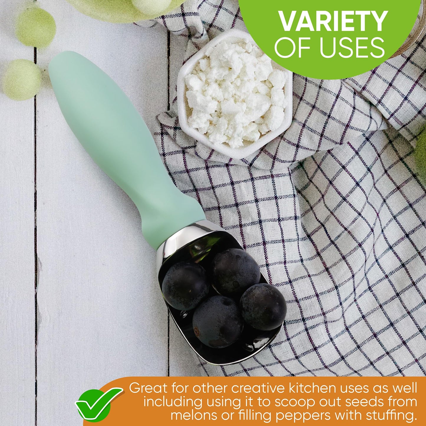 Spring Chef Heavy Duty Ice Cream Scoop with Comfortable Handle, Premium Ice Cream Scooper for Cookie Dough, Frozen Yogurt, Gelato, Sorbet, Melon - Dishwasher Safe Kitchen Tools - 2 Pack - Mint