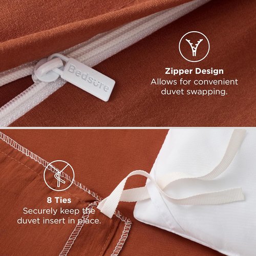 Bedsure Terracotta Duvet Cover Set - King Size 3-Piece Extra Soft Prewashed Cotton Bedding | 104x90 Inches with Zipper Closure