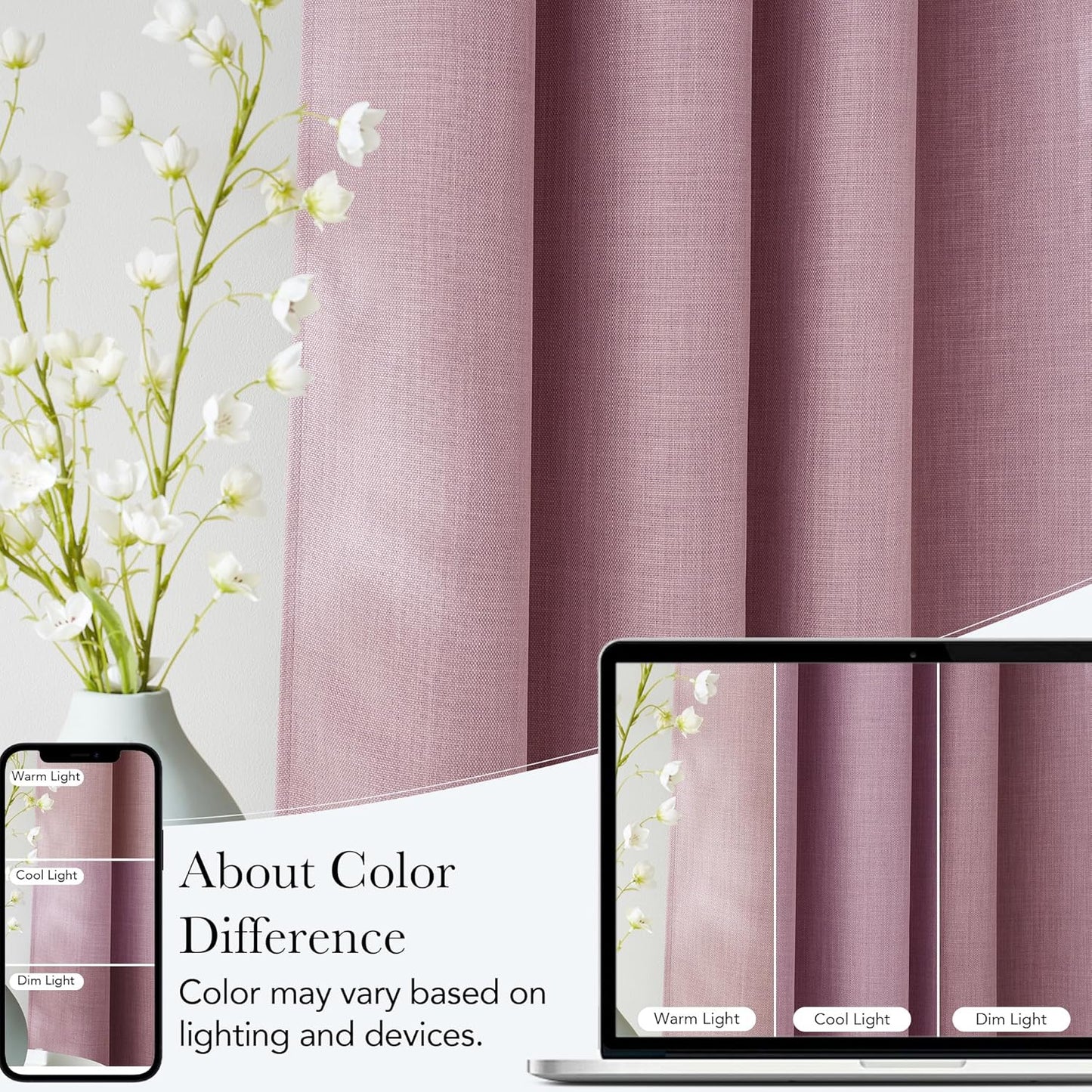 NICETOWN Blackout Curtains - Short Faux Linen Privacy Panels for Living Room & Bedroom | 63-Inch, Pink, 2 Panels