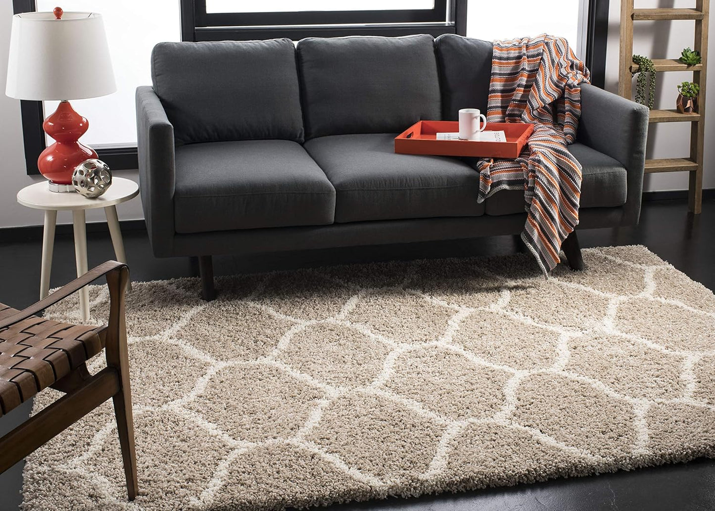 SAFAVIEH Hudson Shag Collection Accent Rug - 3' x 5', Beige & Ivory, Trellis Design, Non-Shedding & Easy Care, 2-inch Thick Ideal for High Traffic Areas in Entryway, Living Room, Bedroom (SGH280S)