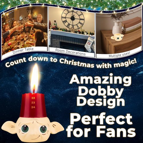 Harry Potter Advent Calendar 2025 - Tapered Unscented Candles & Holder | Snitch Dobby Room Decor