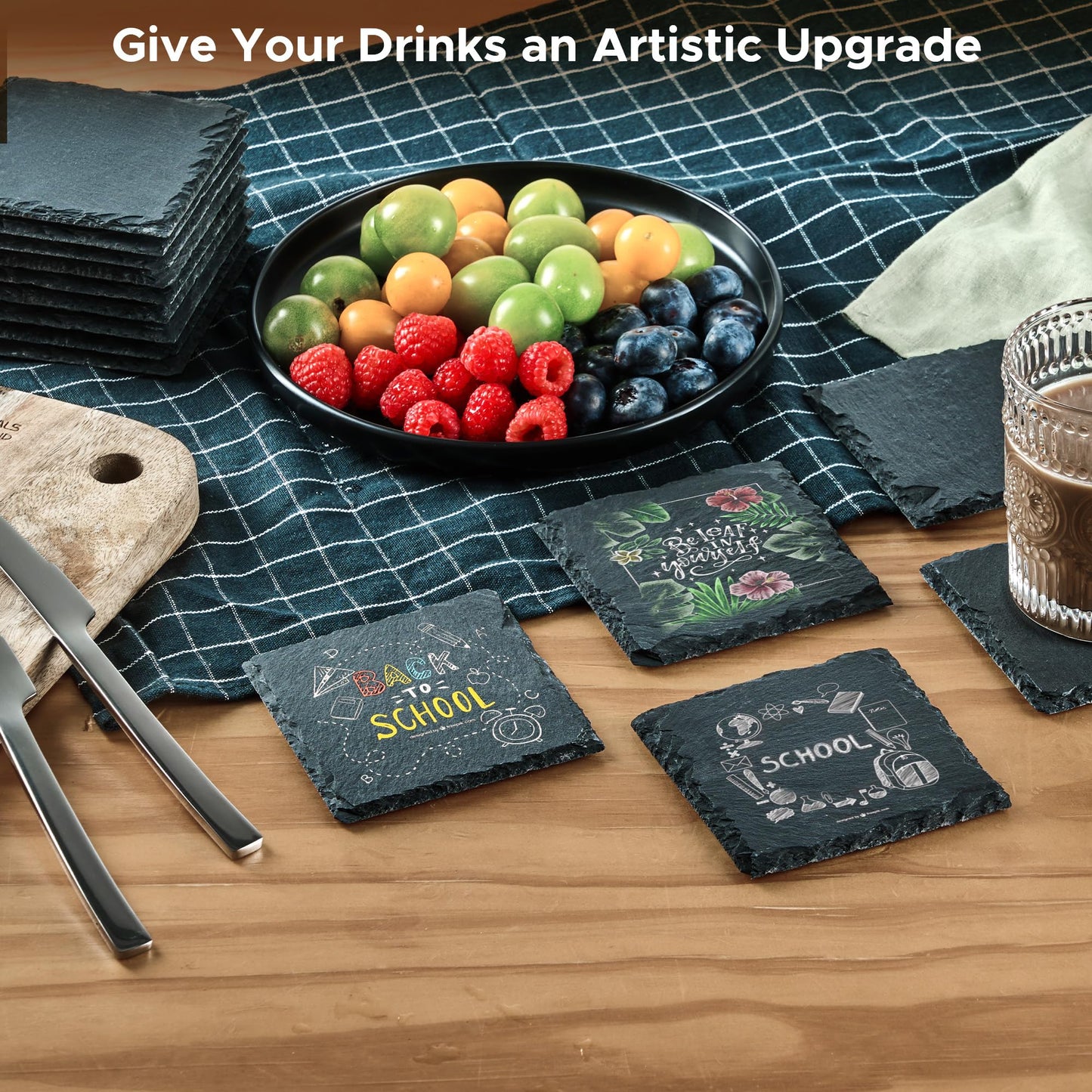 OMTech 36 Pack Slate Coasters, 4x4 in. Round Stone Coaster Set for Laser Engraving, Natural Blank Coasters for Bar Home Kitchen, 0.2 in. Thick Customizable Black Coaster Set for DIY Projects Crafting