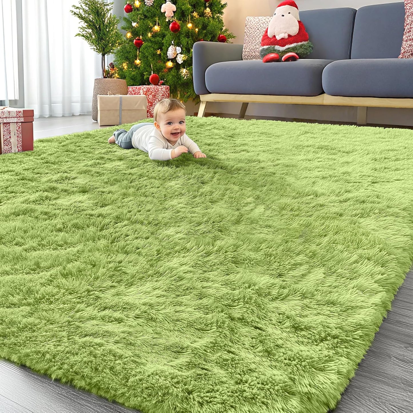 OLANLY Large Area Rug - Soft Fluffy Shaggy Carpet for Living Room & Bedroom | 9x12 ft, Grass Green