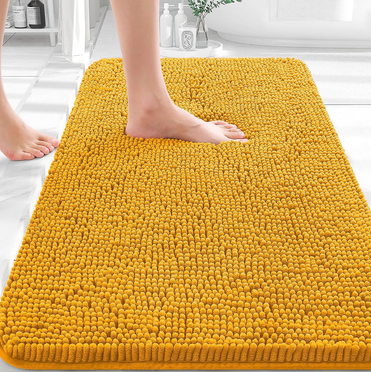 OLANLY Bathroom Rugs - Extra Soft Chenille Bath Mats | 30x20, Quick Dry, Machine Washable, Golden Yellow