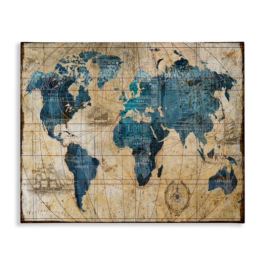 Stupell Industries Vintage Abstract World Map Design Decorative Wall Hangings, multi-color, 30x40
