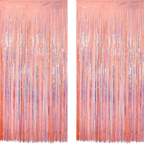 GREATRIL Iridescent Orange Tinsel Foil Fringe Curtain - Perfect for Birthday Party Backdrop | 3.2 x 6.5 ft, 2 Packs