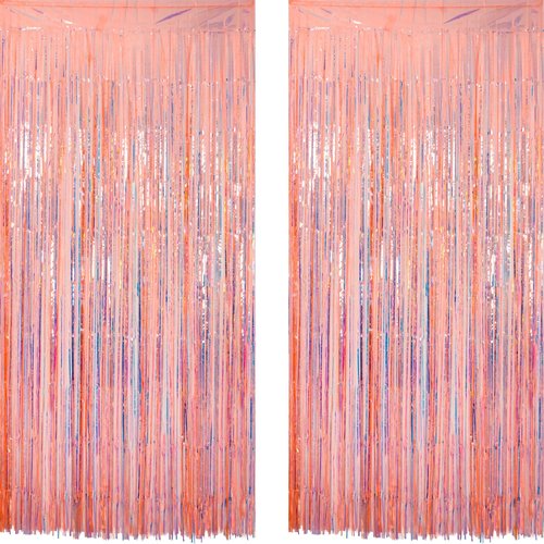 GREATRIL Iridescent Orange Tinsel Foil Fringe Curtain for Birthday Decoration Showgirl Theme Party Backdrop Streamers, 3.2 x 6.5 ft with 2 Packs