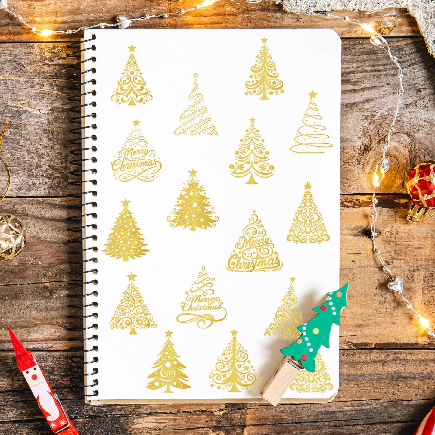 BkeeCten Foil Christmas Tree Stickers - 1000 Pcs Easy Peel Metallic Tree Waterproof Vinyl Reusable Laptop Self Adhesive Stickers Classroom Prizes Water Bottle Page Activity Pad Party Favors Skateboard