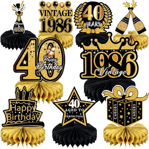 9 Pcs 40th Birthday Decoration for Men Women Happy 40th Birthday Table Decorations Cheers to 40th Honeycomb Centerpieces Birthday Party Decorations Black and Gold 40th Birthday Party Favors