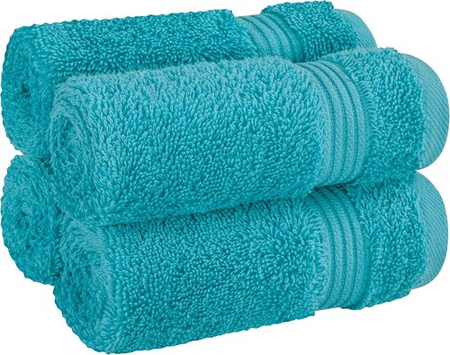 Cotton Paradise 100% Cotton Turkish Washcloth Set - 4 Soft Absorbent Aqua Blue Towels