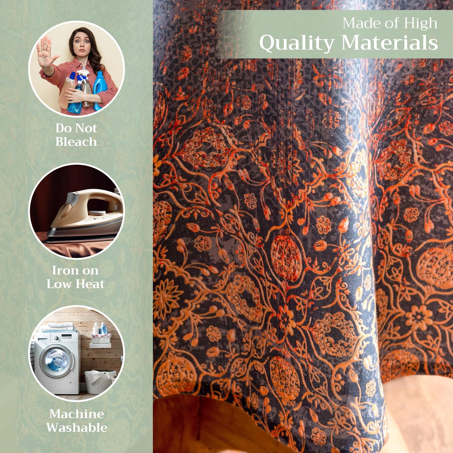 Maison d' Hermine Table Cloth Round Table 100% Cotton 63 Inches Fall Tablecloth Reusable Everyday Use for Thanksgiving Christmas Decorations Dining Farmhouse Party (Imperfection)
