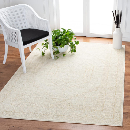 SAFAVIEH Adirondack Collection Area Rug - 5'1" x 7'6", Ivory & Beige, Oriental Medallion Design, Non-Shedding & Easy Care, Ideal for High Traffic Areas in Living Room, Bedroom (ADR108E)