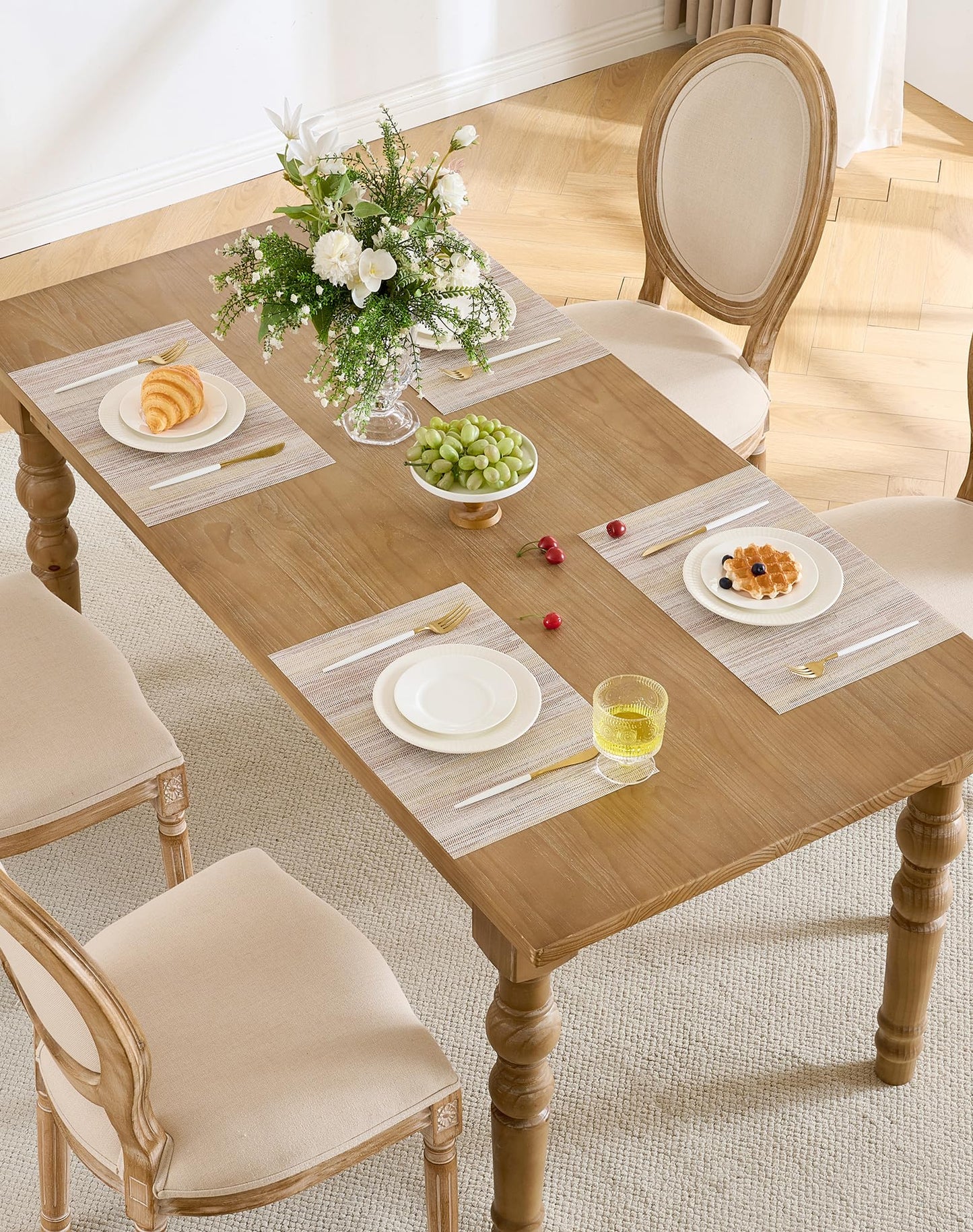 Leetaltree Lightsteel Beige with Yellow Placemats Set of 6 - Heat Resistant Non-Slip Place mats for Dining Table, Washable Durable PVC Vinyl Woven Table Mats (Lightsteel Beige with Yellow, 6)