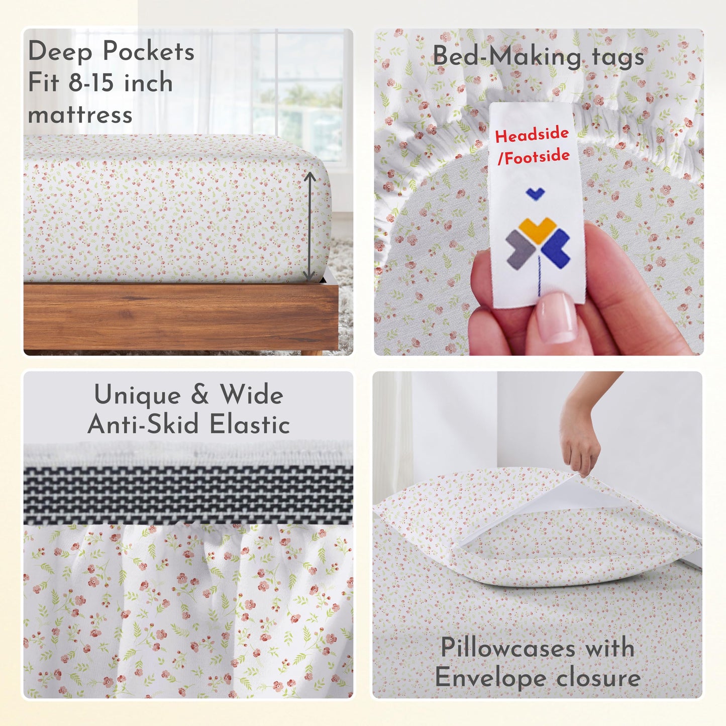 California Design Den Full Sheet Set Floral, 100% Organic Cotton Percale Sheets, Deep Pocket Full Sheets & Pillowcase Set - Floral