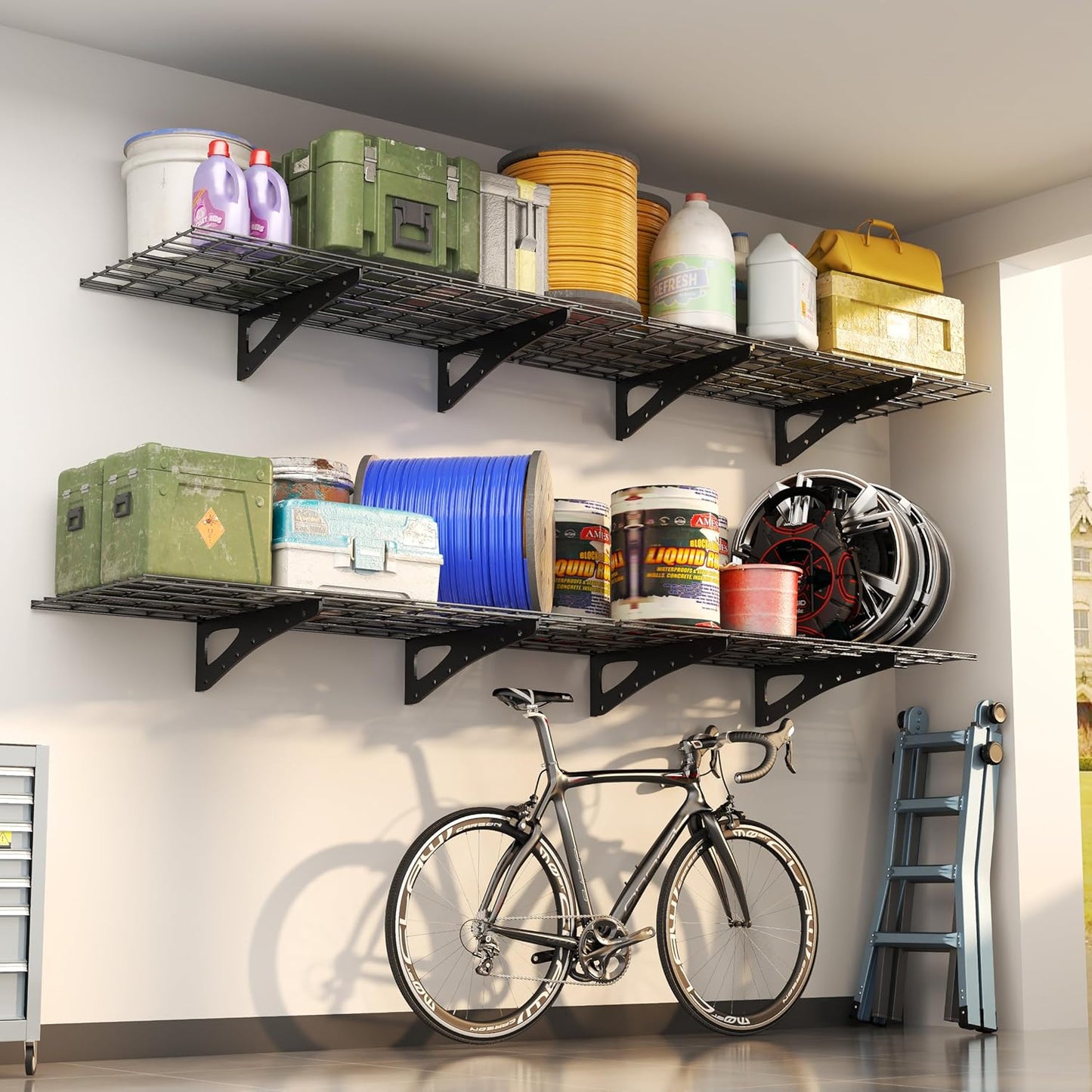 Sturdy 2-Pack Garage Wall Shelving - Heavy Duty 1200 LBS Capacity | 70.86” x 23.6” Black Storage Rack